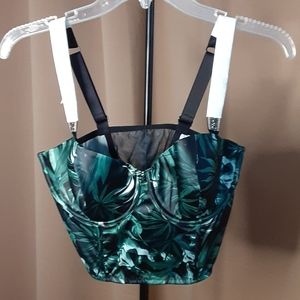 Victoria Secret Bustier NEW Rhinestone Straps Side Zip Green Black Size 32DD